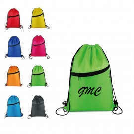 Promotional Drawstring Backpack With Front Zipper Pocket