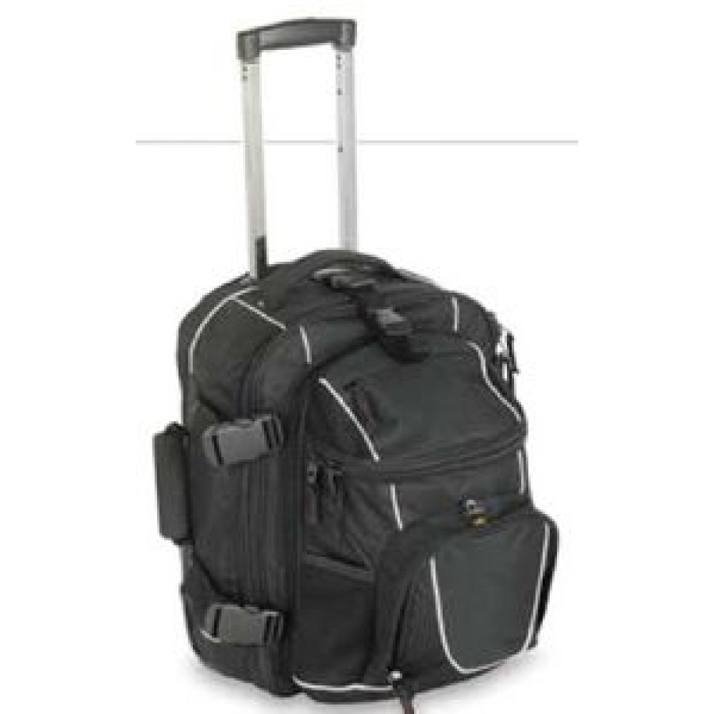 Logo Branded Deluxe Rolling Twin-Backpack w/Retractable Handle