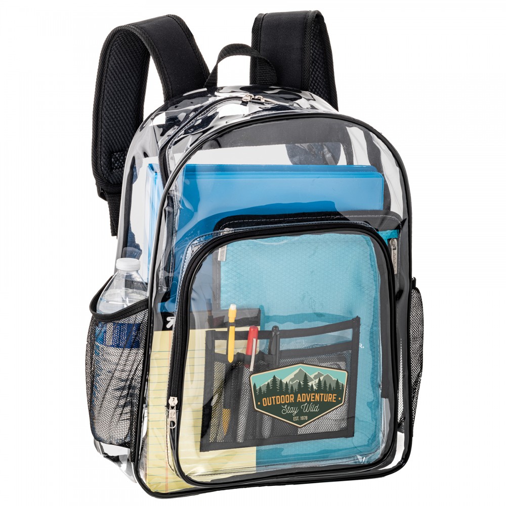 Heavy-Duty Cold Resistant Clear Vinyl Backpack (12 3/4"x5 3/4"x17") with Logo