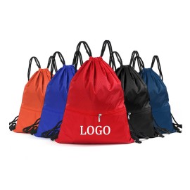 Personalized Polyester Drawstring Backpack With Zippered Pocket  Personalized Polyester Drawstring Backpack With Zippered Pocket
