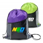 Premium Tri Color Drawstring Backpack w/ Side Mesh Pocket Bag (14" x 18") with Logo
