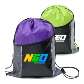 Premium Tri Color Drawstring Backpack w/ Side Mesh Pocket Bag (14" x 18") with Logo