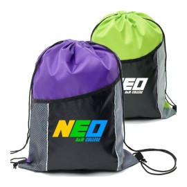 Personalized Premium Tri Color Drawstring Backpack w/ Side Mesh Pocket Bag (14" x 18")