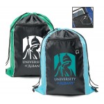 Tri-Color Drawstring Backpack with Earphone Slot & Front Zipper (14" x 18") with Logo