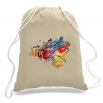 Small Natural 100% Cotton Drawstring Backpack - Full Color Transfer (14"x18") with Logo
