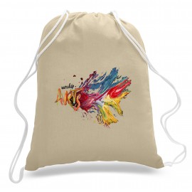 Small Natural 100% Cotton Drawstring Backpack - Full Color Transfer (14"x18") with Logo  Small Natural 100% Cotton Drawstring Backpack - Full Color Transfer (14"x18") with Logo