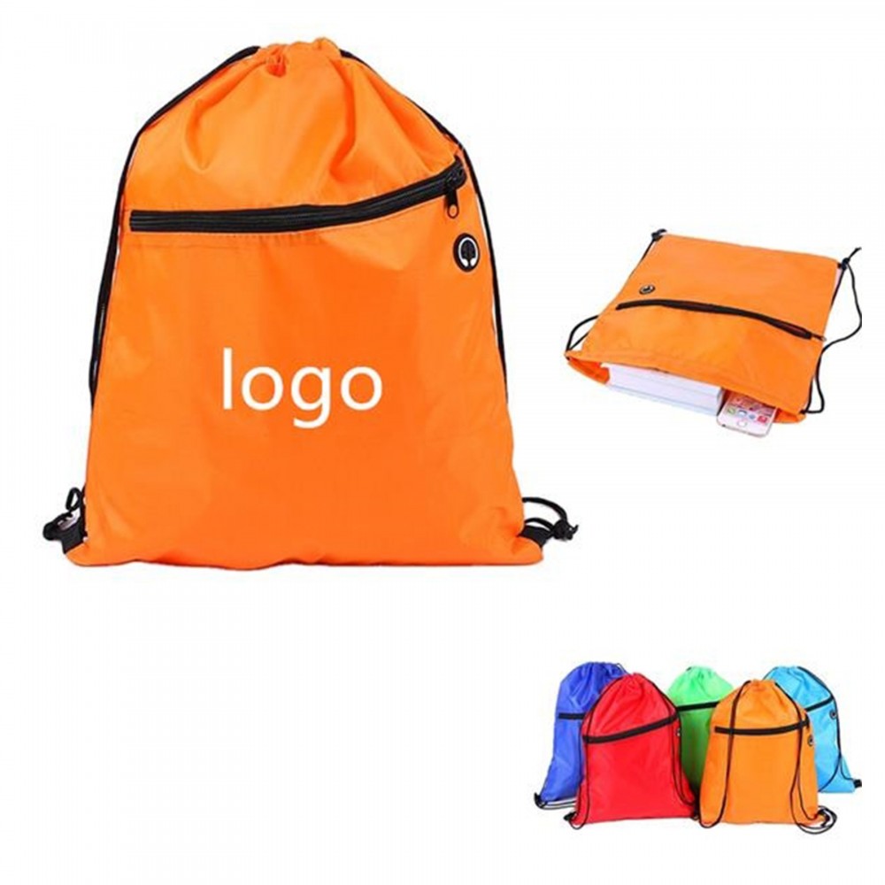 Customized Drawstring Bags with Zipper Pocket Pull String Backpack Bags