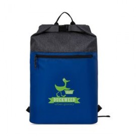 Logo Branded Rainier Roll Top Backpack - Royal Blue-Granite Heather Grey