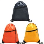 Logo Imprinted Sport Drawstring Backpack Bag With Front Zipped Pocket