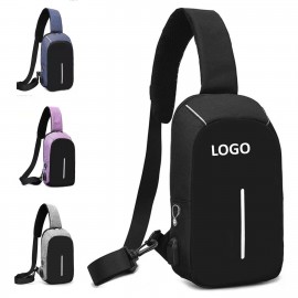 Logo Branded Multi Pockets Chest Bag With USB Charging Port  Logo Branded Multi Pockets Chest Bag With USB Charging Port