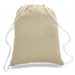 Large Natural 100% Cotton Drawstring Backpack - Full Color Transfer (17"x20") with Logo