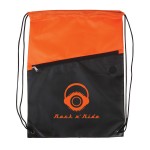 Logo Branded Two-Tone Poly Drawstring Backpack With Zipper
