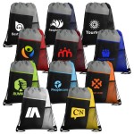 Tri-Colored Mesh Pocket Drawstring Backpack with Logo