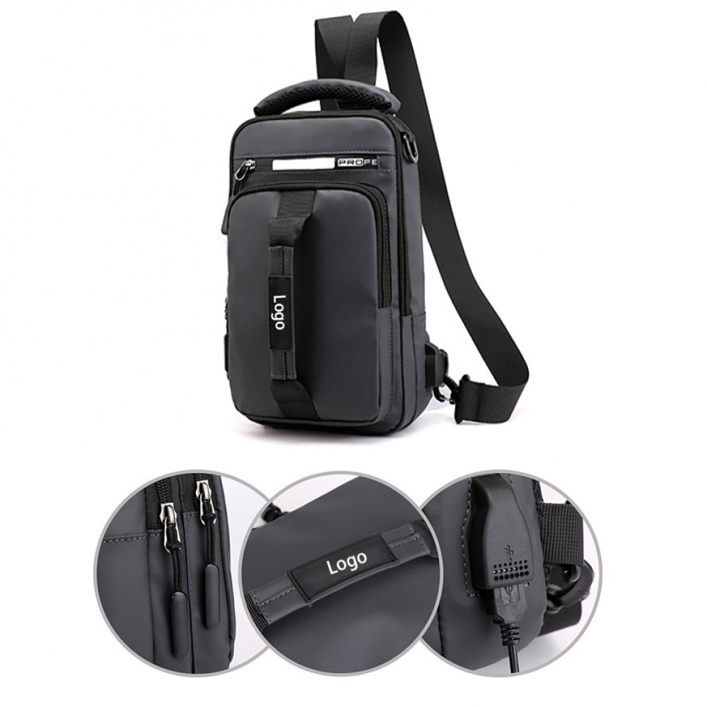 Sling Backpack with Detachable Strap and USB Port with Logo