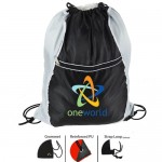 Dual Color Drawstring backpack with Front Zipper Pocket Bag (15" x 18") with Logo