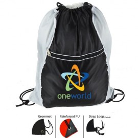 Logo Branded Dual Color Drawstring backpack with Front Zipper Pocket Bag
