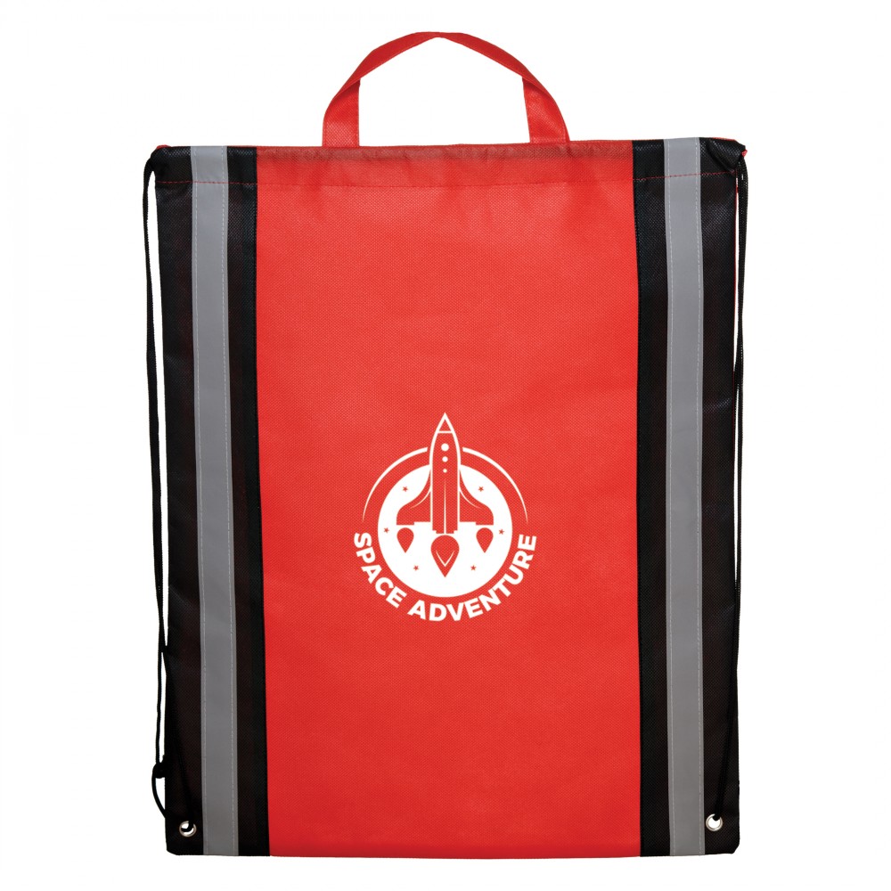 Customized Non-woven backpack with reflective strips and cinch drawstring & handles (16" x 20")