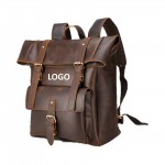 Men's Vintage Leather Travel Backpack with Logo