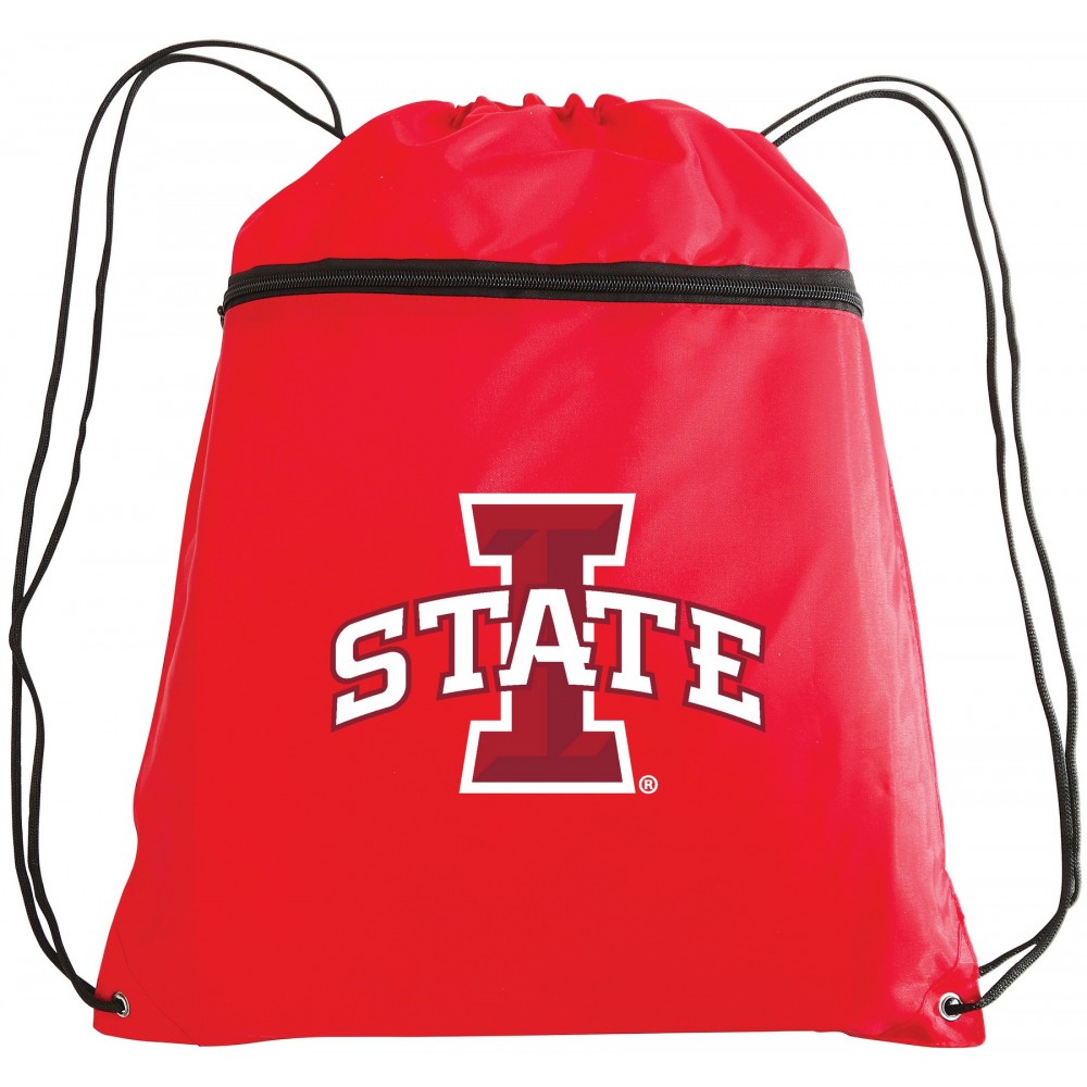 Custom Drawstring Backpack w/ Zipper Front Pocket - 14"x19"