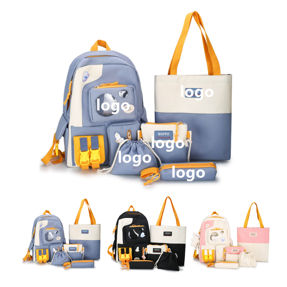 5PCS Set Premium Canvas School Backpack with Logo