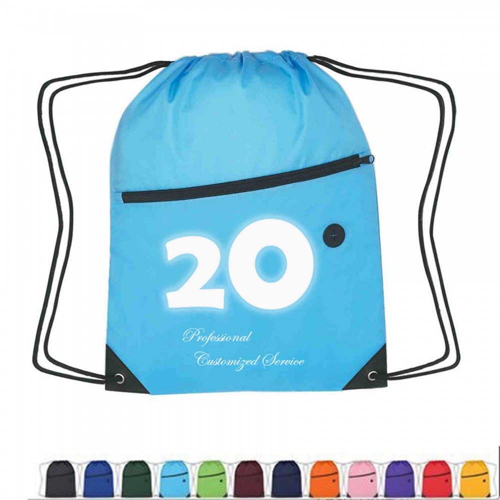 Promotional Sports Drawstring Pack With Front Zipper