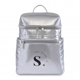 Logo Branded Aviana Metallics Mini Backpack Cooler - Metallic Silver