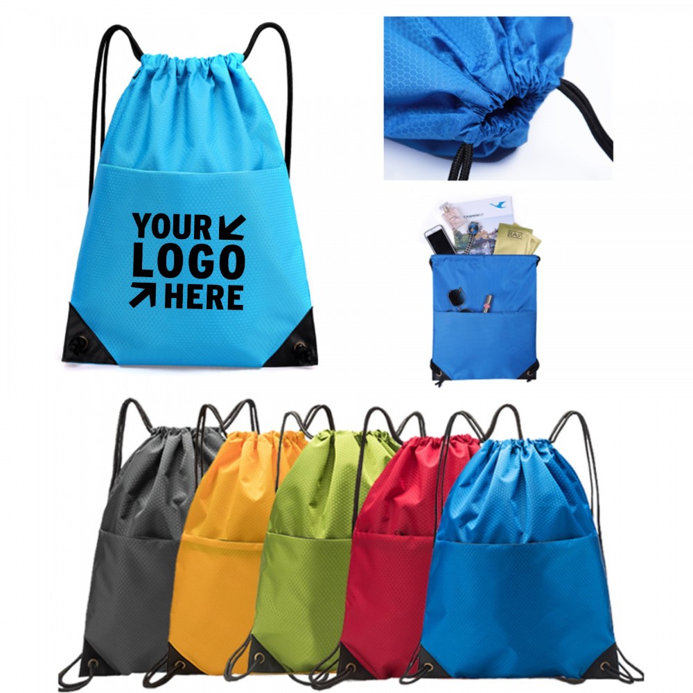 Drawstring Backpack With Zipper Inner Bag with Logo