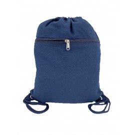 Drawstring Backpack w/ Pocket - Navy Blue with Logo