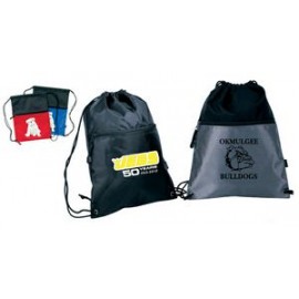 Drawstring Backpack w/ Zipper Pocket with Logo