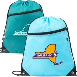 Premium Front Zipper Pocket w/ Earphone Outlet Drawstring Backpack (14" x 18") with Logo