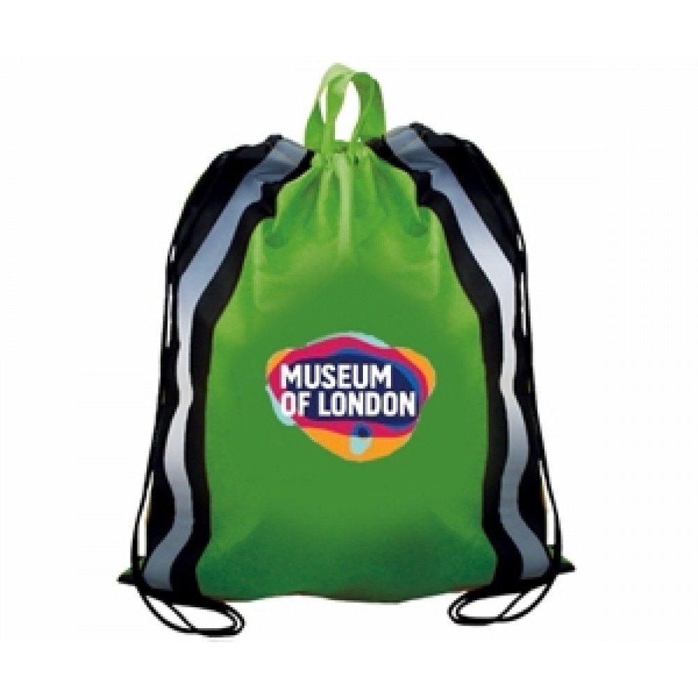 Non-Woven Reflective Drawstring Backpack w/Stripes (Full Color Digital) with Logo