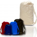 Heavy Canvas Drawstring Laundry Bag with Wide Shoulder Handle - Medium - Natural Logo Imprinted