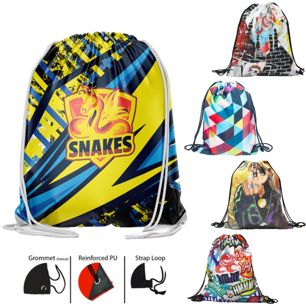 Premium 210D Polyester Sublimated Drawstring Cinch Up Backpack (15" x 18") with Logo Premium 210D Polyester Sublimated Drawstring Cinch Up Backpack (15" x 18") with Logo