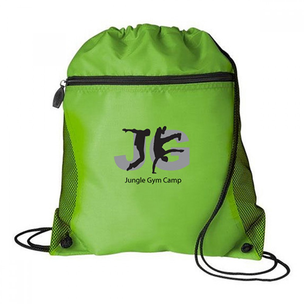 Mesh Pocket Drawstring Backpack - Heat Transfer (Colors) with Logo