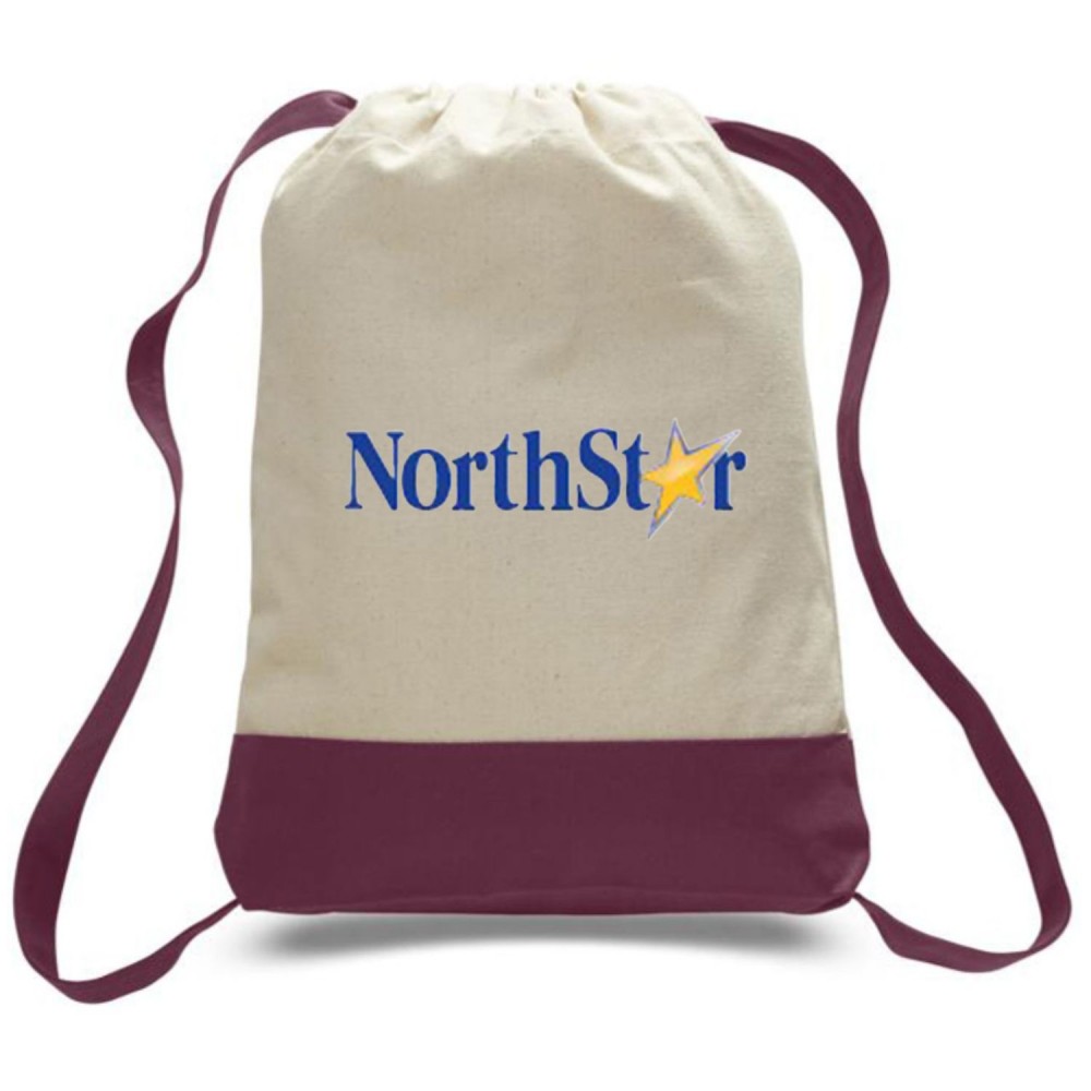Custom 12 oz. Cotton Canvas Two Tone Sport Backpack USA Decorated (14" x 18") Custom 12 oz. Cotton Canvas Two Tone Sport Backpack USA Decorated (14" x 18")