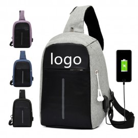 Customized Anti Theft Reflective Cross Body Sling Bag With USB And Ear Phone Ports
