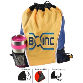 Promotional Cinch Sports Bag Drawstring Backpack w/ two water bottle holders (15" x 18")  Promotional Cinch Sports Bag Drawstring Backpack w/ two water bottle holders (15" x 18")