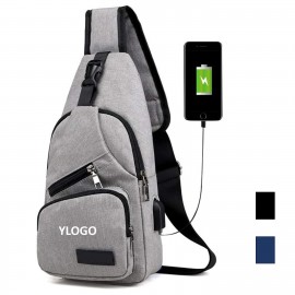Anti-Theft Chest Bag With USB and Headphone Port with Logo  Anti-Theft Chest Bag With USB and Headphone Port with Logo