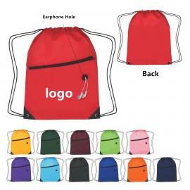 Customized Drawstring Backpack With Zipper Pocket & Earphone Hole