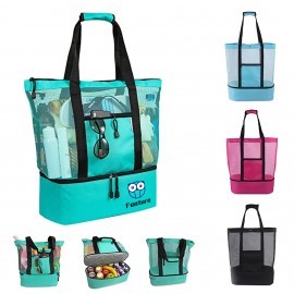 Promotional Large Mesh Beach Tote Bag With Insulated Cooler