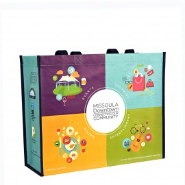 Promotional Custom Full-Color Printed 145g Laminated RPET (recycled from plastic bottles) Tote BagÂ 16"x13"x6"
