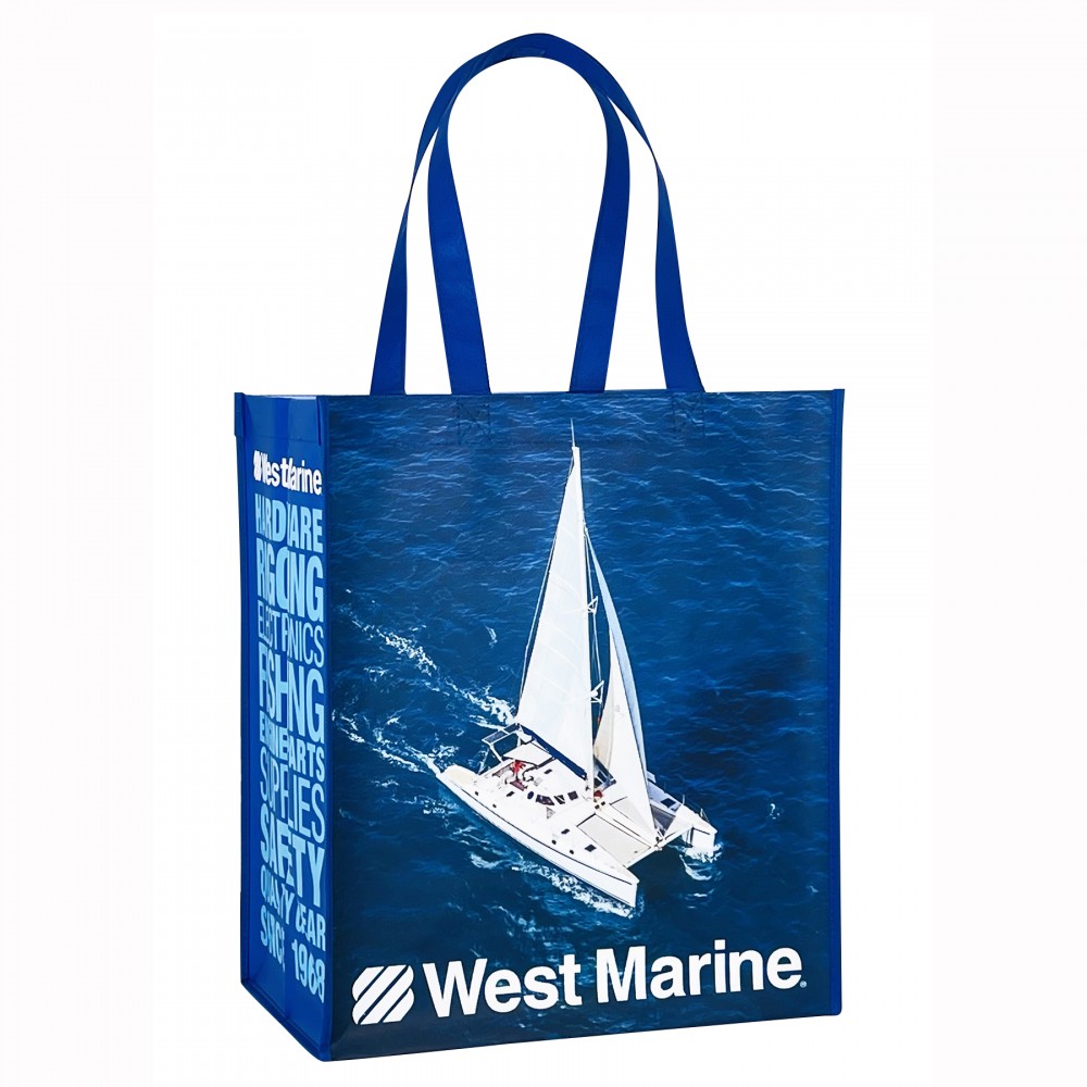 Logo Imprinted Full-Color Laminated Non-Woven Grocery Tote Bag 13"x15"x8" Logo Imprinted Full-Color Laminated Non-Woven Grocery Tote Bag 13"x15"x8"