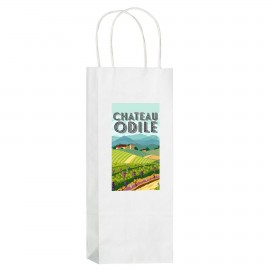 White Kraft Paper 1-Bottle Wine Tote Bag w/ Full Color (5.75"x3.5"x12.5") - Color Evolution Custom Imprinted