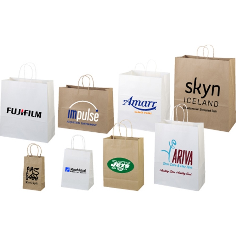 Custom Imprinted Natural Kraft Paper Shopping Bags w/Foil Imprint (18"x 7"x 18.75")