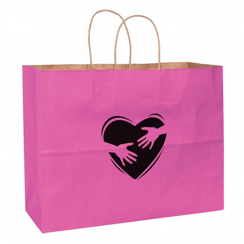 Logo Imprinted Breast Cancer Awareness Pink Matte Color Paper Shopper Bag (16"x6"x13") - Foil Stamp Logo Imprinted Breast Cancer Awareness Pink Matte Color Paper Shopper Bag (16"x6"x13") - Foil Stamp