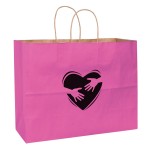 Logo Imprinted Breast Cancer Awareness Pink Matte Color Paper Shopper Bag (16"x6"x13") - Foil Stamp