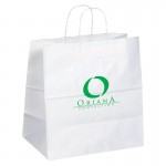 Logo Imprinted White Kraft Paper Shopping Bag (14 1/2"x9"x16")