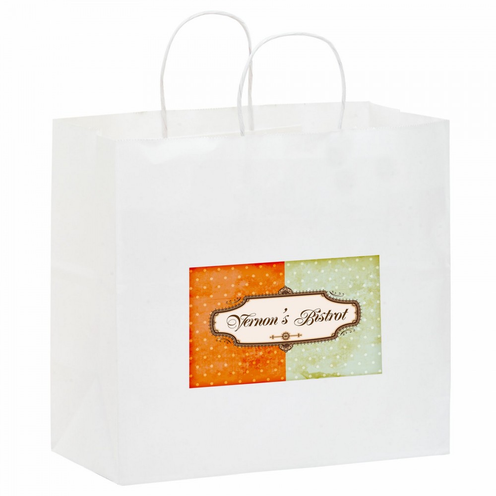 Custom Printed White Kraft Paper Carry-Out Shopper with Full Color (13"x7"x12 3/4") - Color Evolution