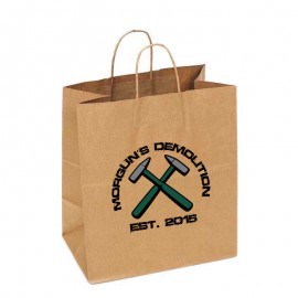 Custom Imprinted 100% Recycled Custom Paper Tan Kraft Shopping Bag w/ Twisted Handles (13"x7"x13")