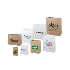 White Kraft Paper Shopping Bags (8"x 4-1/2"x 10") Logo Imprinted